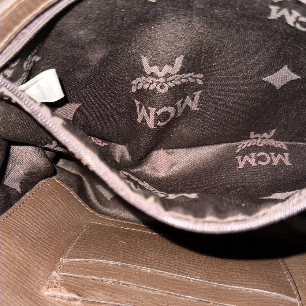 MCM Tan and Brown Logo Messenger Bag